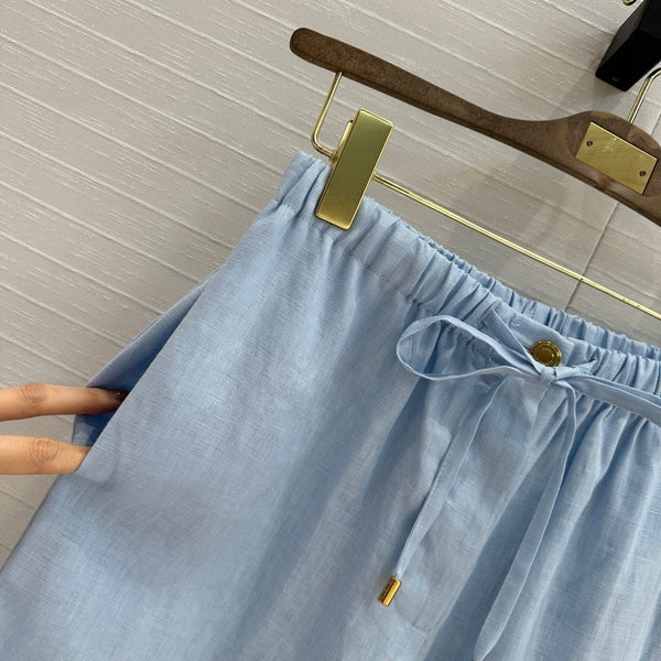 LP STRAIGHT-LEG LINEN PANTS IN BLUE