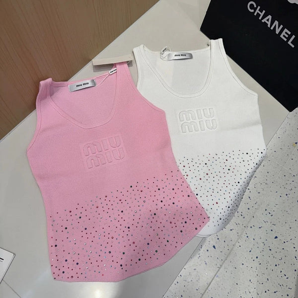 TANK TOP 640625 IN PINK COTTON MUTILCOLOR CRYSTAL