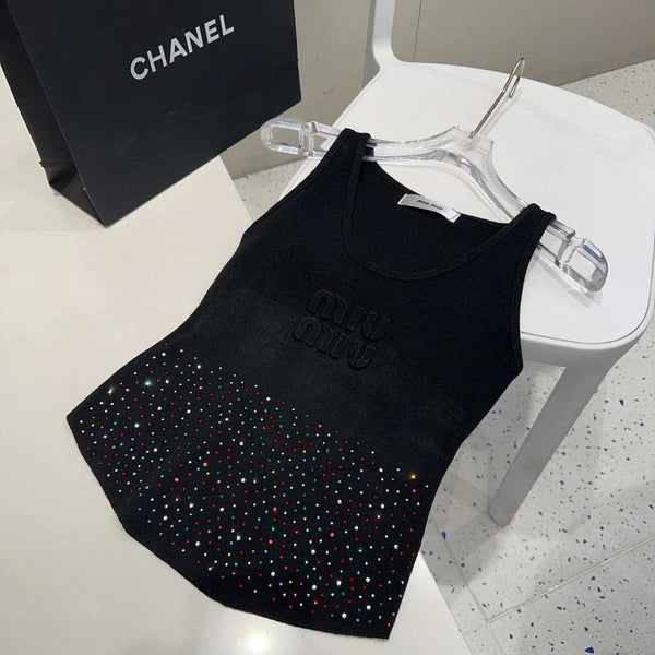 TANK TOP 640626 IN BLACK COTTON MUTILCOLOR CRYSTAL