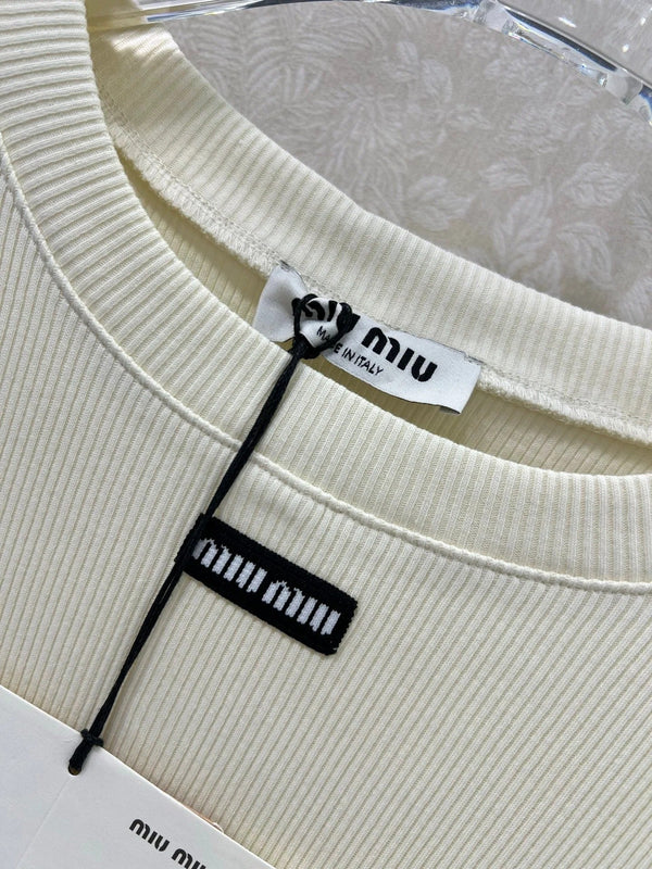 MIUMIU TEXTURED SHORT-SLEEVE LACE TOP 275100