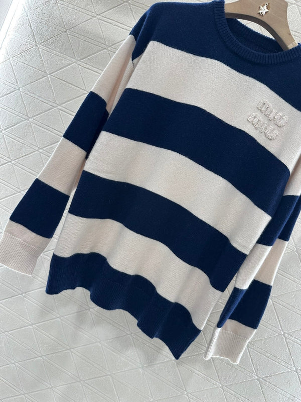 MIUMIU STRIPED CREW NECK SWEATER 276678