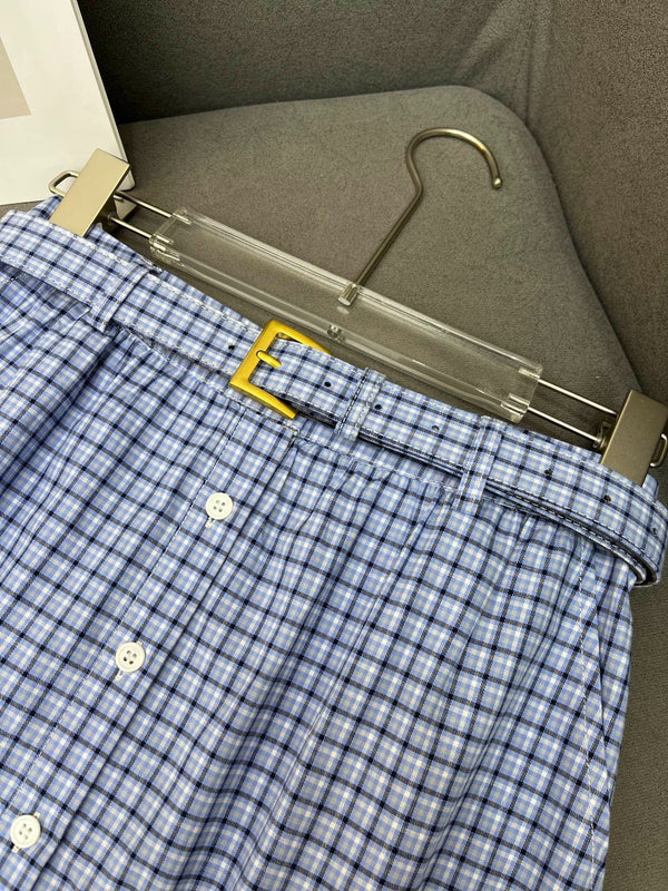 SET COORDINATO CON TOP E MINIGONNA A SCACCHI BLU