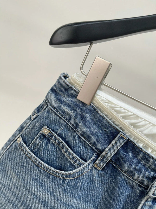 MIUMIU PATCHED DENIM SKIRT WITH LACE 275946