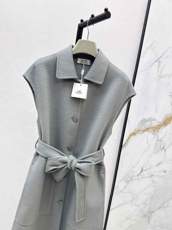 HERMES 25S SLEEVELESS WOOL VEST COAT WITH BOW BELT 96700