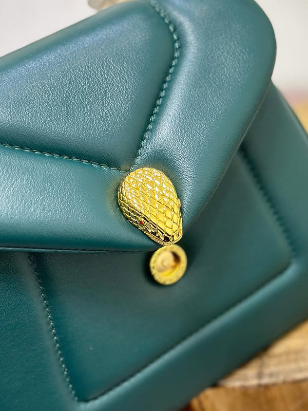 BVL Serpenti Reverse Top Handle 20cm Emerald Green Calfskin GHW 188554