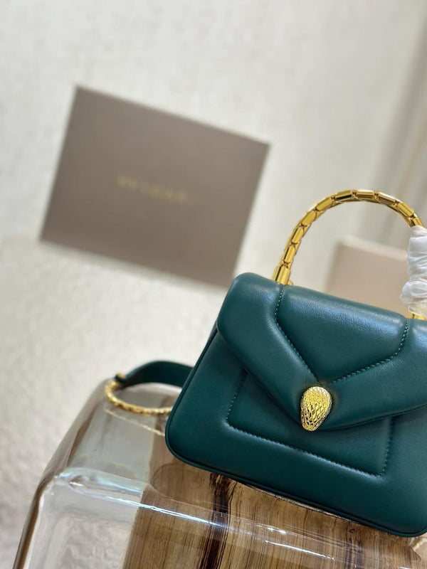 BVL Serpenti Reverse Top Handle 20cm Emerald Green Calfskin GHW 188554