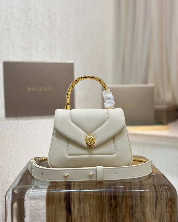 BVL Serpenti Reverse Top Handle 20cm White Calfskin GHW 188563