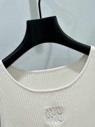 Miu Miu 2025 Gilet senza maniche con scollo rotondo in viscosa bianca