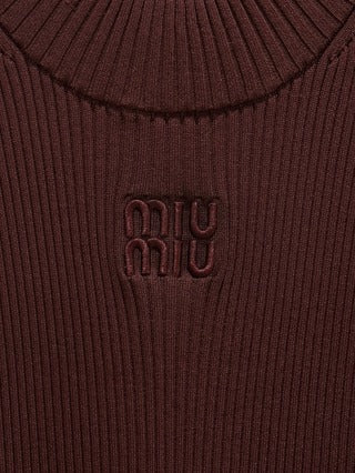 Miu Miu 2025 Gilet senza maniche con scollo rotondo in viscosa marrone