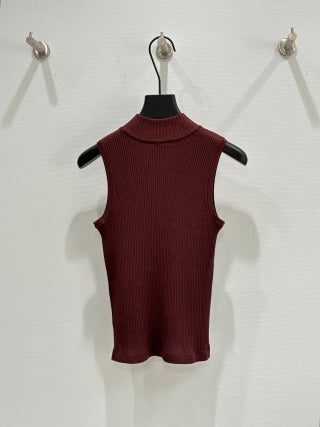 Miu Miu 2025 Gilet senza maniche con scollo rotondo in viscosa marrone