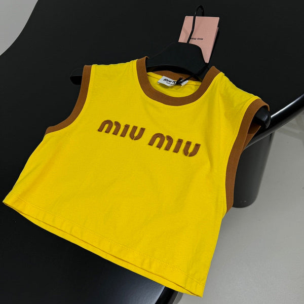 Miu Yellow Brown Cropped Tank Top