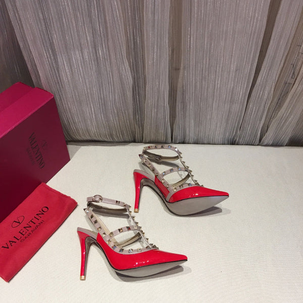Valentino Rockstud Caged Pumps 100mm Red Patent Leather 239632