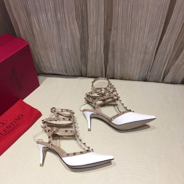 Valentino Rockstud Caged Pumps 65mm White Patent Leather 239633