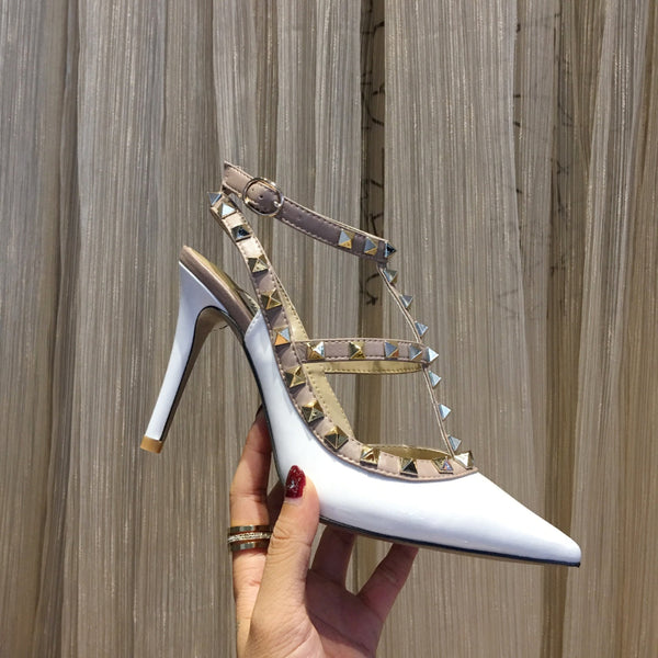 Valentino Rockstud Caged Pumps 100mm White Patent Leather 239634