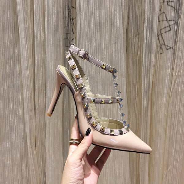 Valentino Rockstud Caged Pumps 100mm Nude Patent Leather 239636