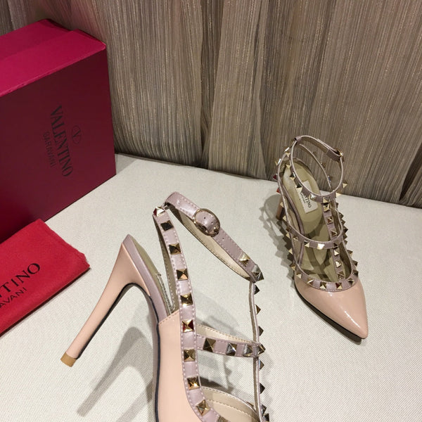 Valentino Rockstud Caged Pumps 100mm Nude Patent Leather 239636