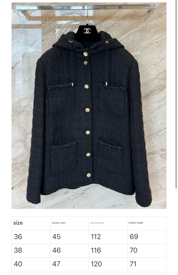 CC 25B Black Plaid Hooded Tweed Jacket