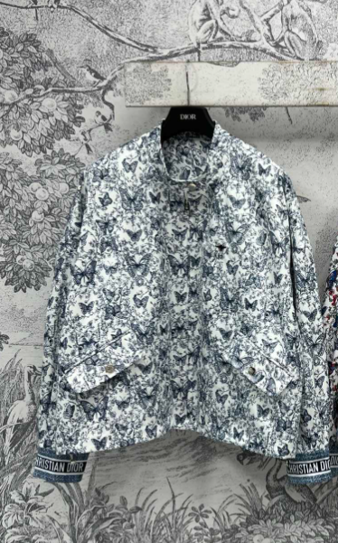 CD 25 Butterfly Floral Print Stand Collar Jacket Polyester