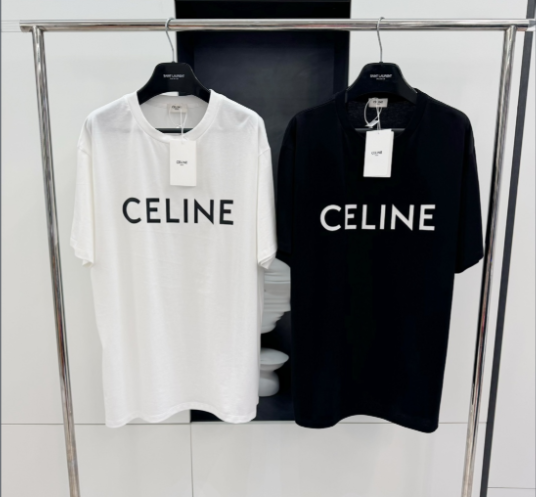 Celine 25 Letter Embroidered T-shirt Cotton