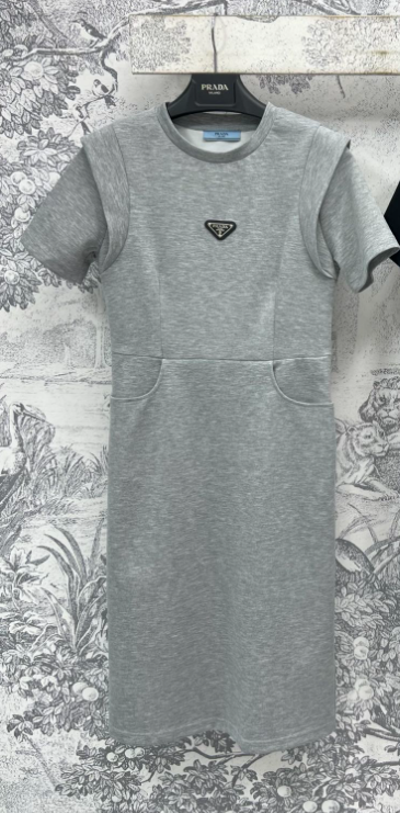 Prada 25 Short-sleeved Dress Black and Gray Cotton