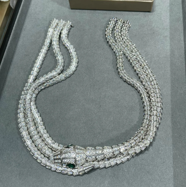 Serpentine Diamond Metallic Silver Necklace