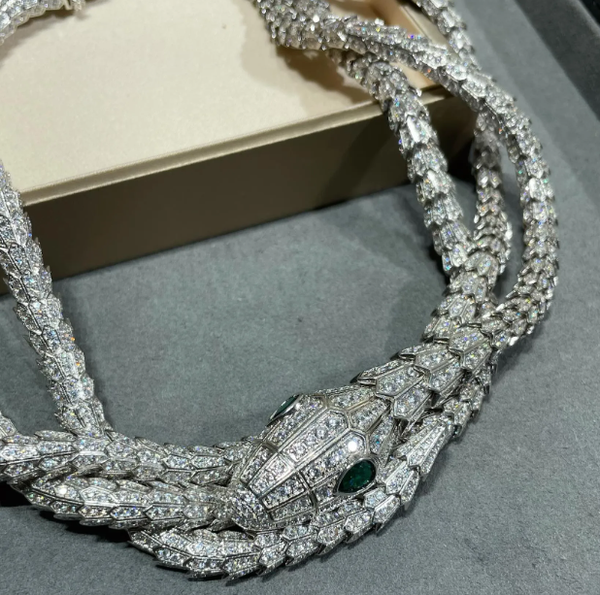 Serpentine Diamond Metallic Silver Necklace