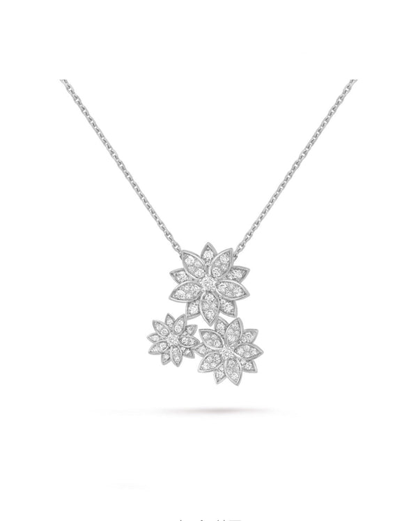 COLLANA IN ARGENTO E DIAMANTI CON TRE FIORI DI LOTO