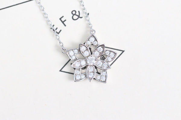 LOTUS FLOWER SILVER DIAMOND NECKLACE