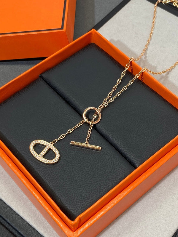 CHAINE SMALL FULL DIAMOND PIG NOSE PINK GOLD NECKLACE