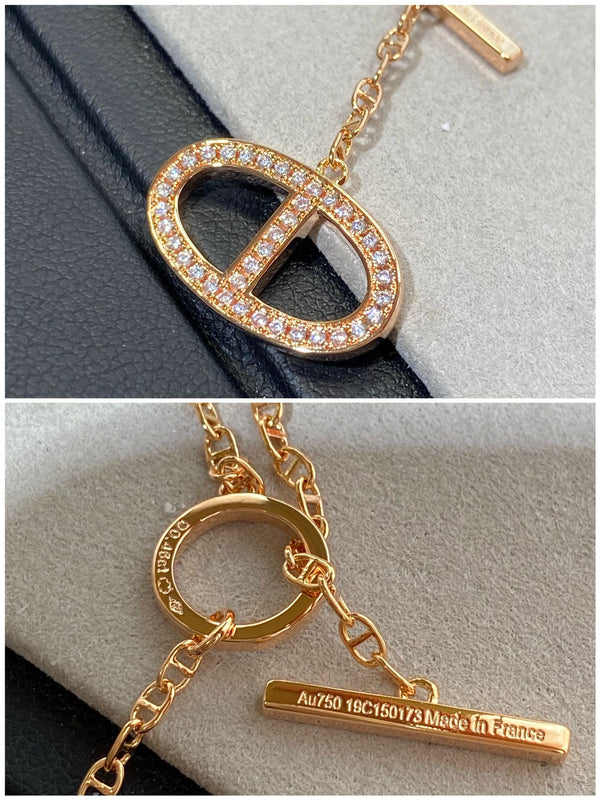 CHAINE SMALL FULL DIAMOND PIG NOSE PINK GOLD NECKLACE