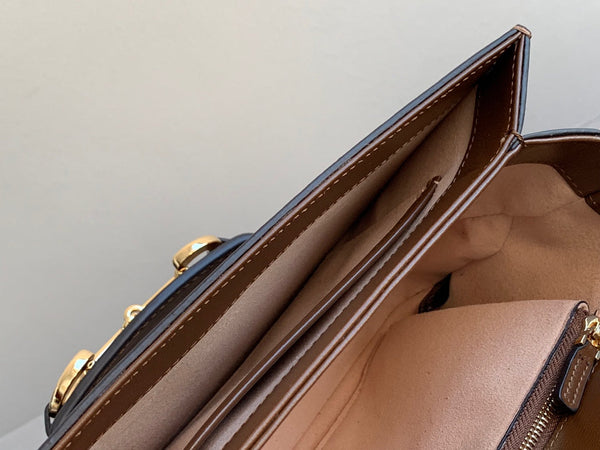 GG 1955 Horsebit Bag 25cm Brown Calfskin Gold Hardware