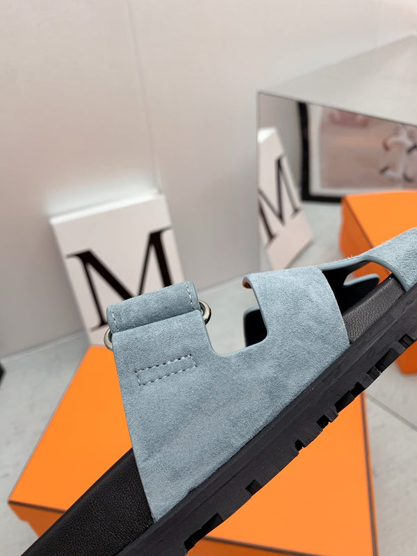 Chypre Sandal Black insole Light Blue lining