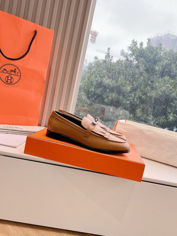 Mocassino Destin in pelle di capra marrone con dettaglio frange