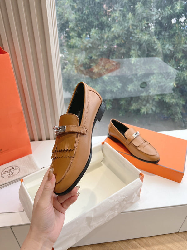 Mocassino Destin in pelle di capra marrone con dettaglio frange