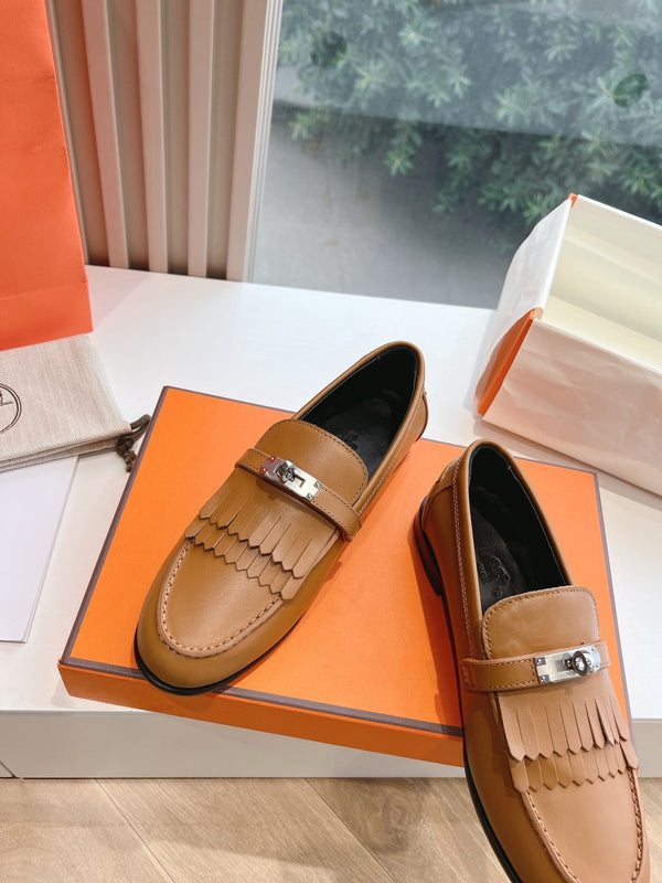 Mocassino Destin in pelle di capra marrone con dettaglio frange