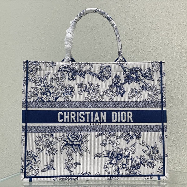 Grande borsa porta CD e libri, 42 cm, giardino botanico blu