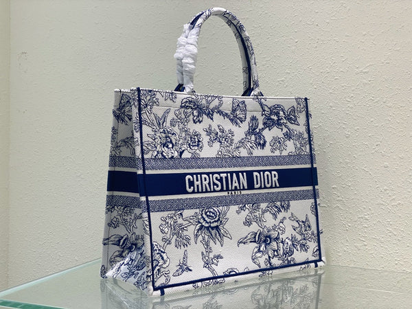 Grande borsa porta CD e libri, 42 cm, giardino botanico blu