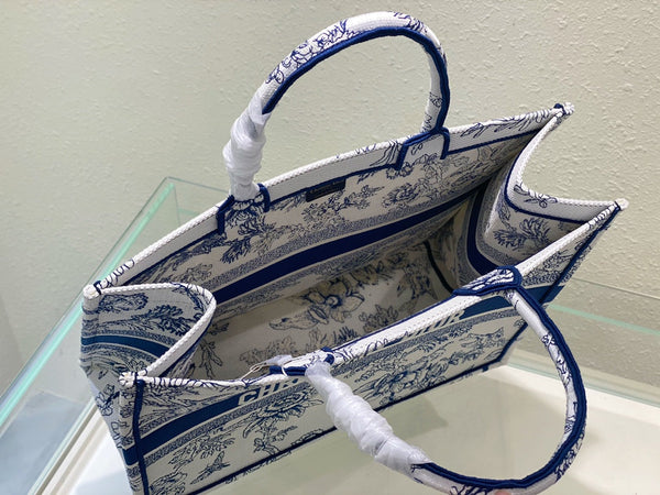 Grande borsa porta CD e libri, 42 cm, giardino botanico blu