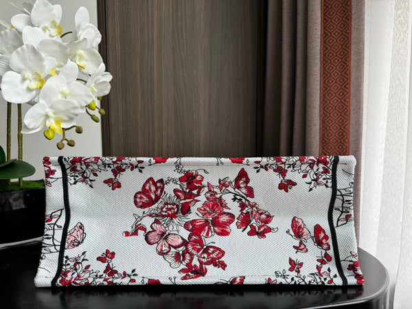 Large CD Book Tote 42cm White and Red Heart Butterfly Embroidery