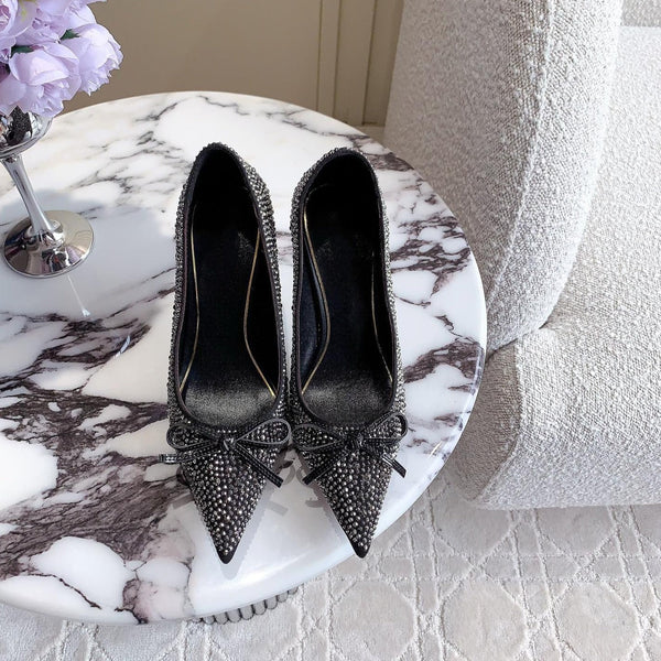 Décolleté con tacco alto e cristalli, 10 cm, nere con cristalli