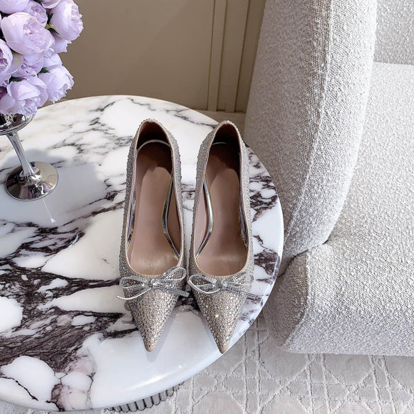 Décolleté con tacco alto e cristalli, 10 cm, color cannella e rosa con cristalli