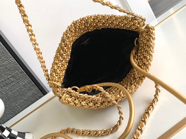 CC Mini 22 Bag 23cm Gold Woven Cowhide Bag