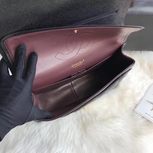 FLAP BAG 33CM BLACK CAVIAR GOLD HARDWARE