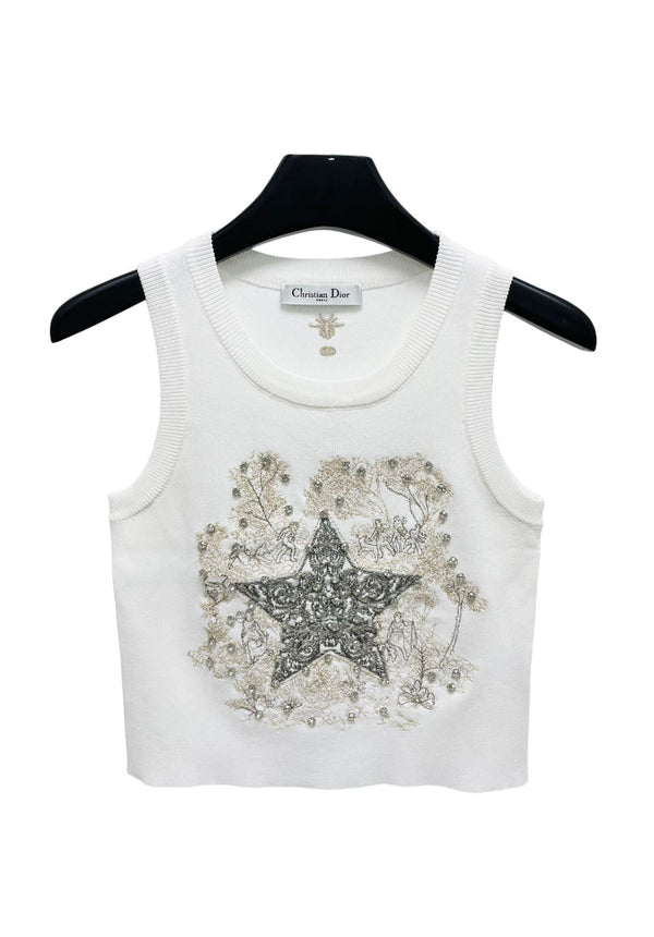CD Star Embroidered Cropped Tank Top