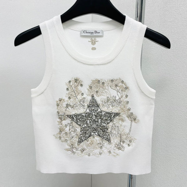 CD Star Embroidered Cropped Tank Top