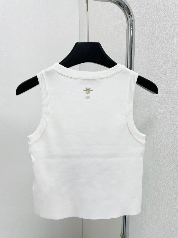 CD Star Embroidered Cropped Tank Top