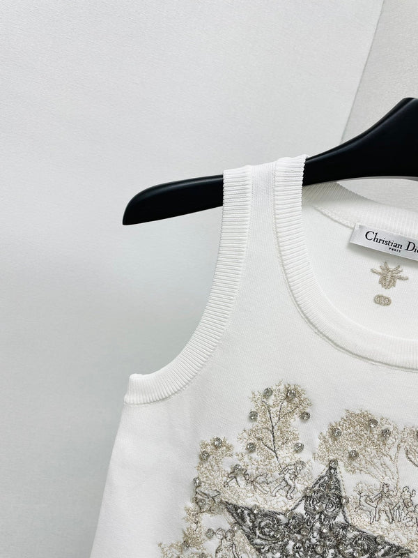 CD Star Embroidered Cropped Tank Top