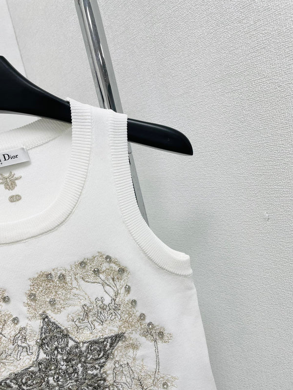 CD Star Embroidered Cropped Tank Top