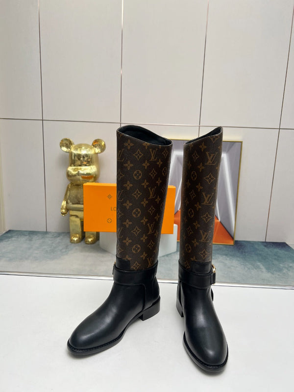 LV Westside Flat High Boot 40mm Dark Brown Monogram Lambskin