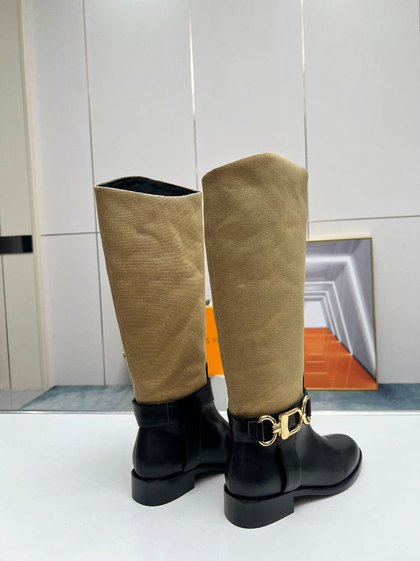 LV Westside Flat High Boot 40mm Black Mix Light Brown Lambskin